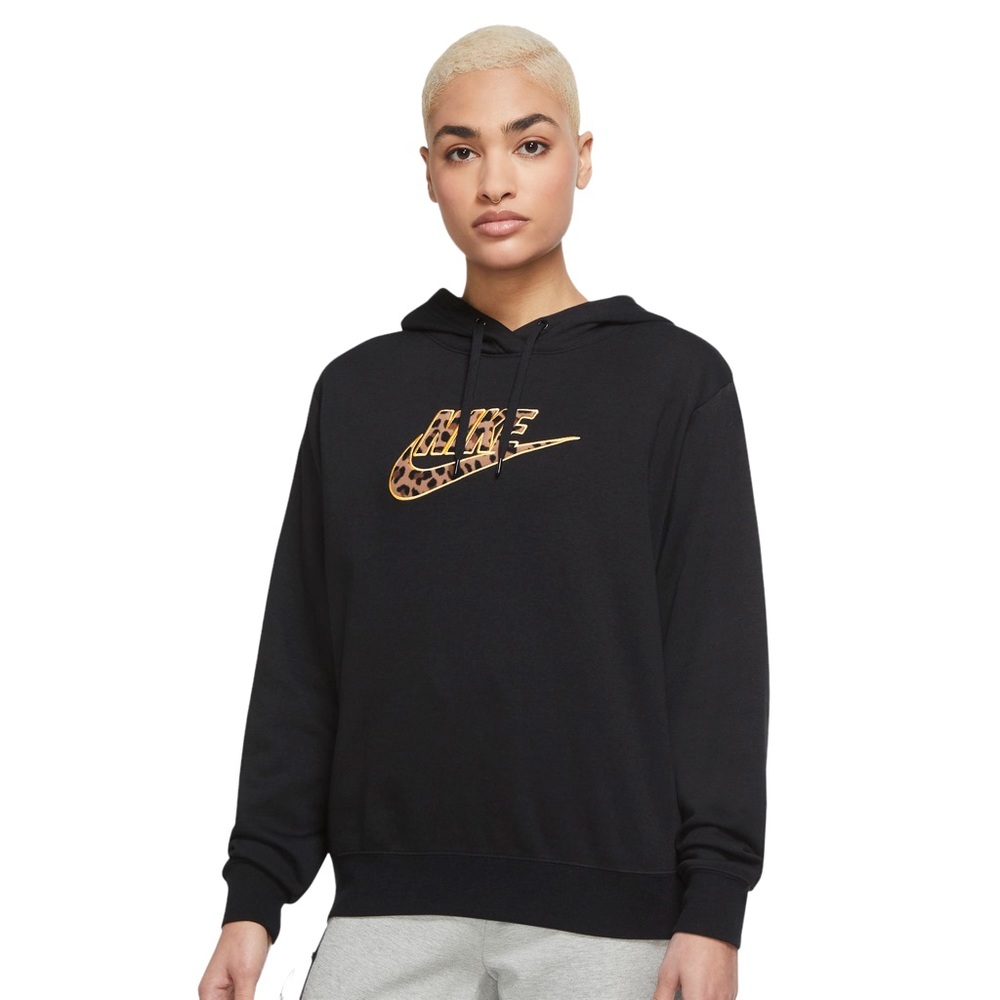 Nike Women’s Hoodie Leopard Graphic Futura Pullover Black Size XS
